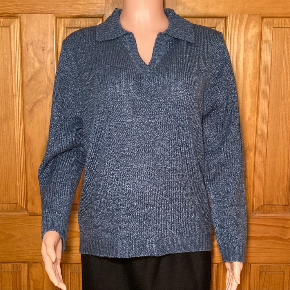 NWOT Carolyn Taylor Vintage 80s 90s Sweater V Neck Blue Black Size M Medium